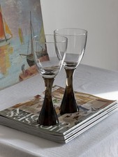 Pair of Vintage Midcentury Artland Prescott Wine Glasses Chunky Brown Cone Stem picture