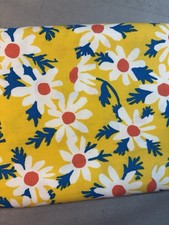 Vintage 60's-70's Flower power mod retro cotton canvas fabric Daisy yellow 1.3 y picture