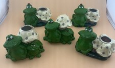 5-Hermitage Pottery Frog w/ Mushroom Taper Candle Holder Hand Painted Vintage picture
