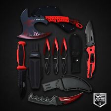 7pc Tactical RED Set SURVIVAL Fixed Blade THROWING KNIVES KARAMBIT Pocket Knife picture