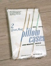 Vtg Grant Maid Pillow Cases 100% Muslin Cotton 42x36” Set Of 2 White New In Pkg picture