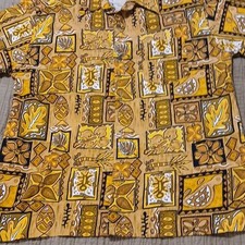 Fiji Islands Men's Hawaiian Shirt Brown/Yellow Tiki  XL Floral Print #022  picture