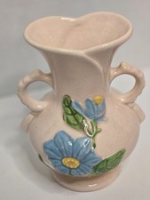 Vtg Hull Art Pottery Vase USA H7, 6.5” Magnolia Pattern Double Handle picture