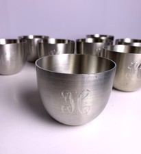 VTG Kirk Stieff  Pewter Jefferson Cups 223 Set Of 8 Monogrammed picture