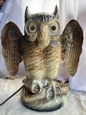 Vintage MCM Howard Kron Great Horned Owl Spooky Halloween Light Up TV Lamp Works picture
