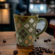 Tuscan Style Ceramic Coffee Mug Green Geometric Pattern Country Kitchen picture