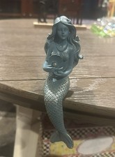 Patina Looking - Metal Ledge Sitting Mermaid w/ Pearl (7