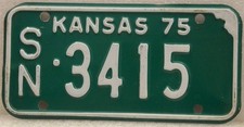 1975 KANSAS Motorcycle License Plate SN-3415 picture