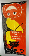 Vintage 1966 Brachs Halloween Candy Grocery Store Sign Banner Litho Black Cat picture