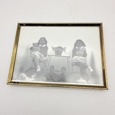 MCM embossed Gold Metal Photo Frame 4” X 7” With Vintage Photo Girls With Dolls picture