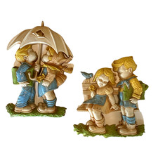 Homco Children Nursery Rainy Day Wall Plaque Set 7494 Umbrella Vintage 70’s picture