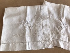 Beautiful Antique  French Linen Monogram Euro Sham Pillow Cases Set Of 2 picture