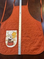 Vintage 70’s Orange Quilted Apron With Pocket Cartoon Chef & Mushroom MCM picture