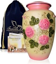 Cremation Urn for Adult Human Ashes - Decorative Pink Flowers with Velvet bag picture