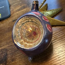 Vtg 1950s Christmas Teardrop Deep Indent Glass Flowers  Pink/Purple POLAND 4