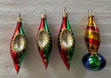 4 vtge ornaments 3 tear drop shape & 1 tulip shape Czech Republic on cap 4