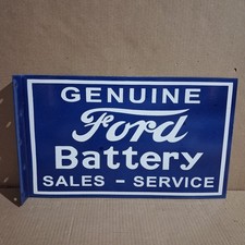Genuine Ford Battery Porcelain Enamel Sign  18 x 10 Inches 2 Sided picture