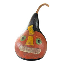 Vintage Folk Art Halloween Hand Painted Gourd - Jack O Lantern Face picture