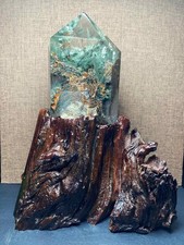 2.4lb Top Rare Natural green ghost phantom Quartz Mineral specimen Crystal+base picture