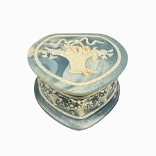 Vintage 1970s Incolay Stone Heart Trinket Box Floral Basket Relief Love USA picture