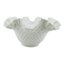 Vintage MID CENTURY 8” Crimped Bowl HOBNAIL White Milk Glass FENTON  picture