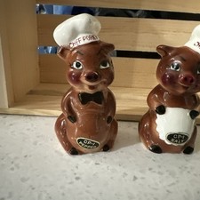 Rare HTF Kelvin 1959 Chef Porky Pig Salt and Pepper Shakers Made In Japan 4” picture