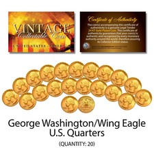 George Washington 1980's U.S. QUARTERS Uncirculated 24KT Gold Plated - QTY 20 picture