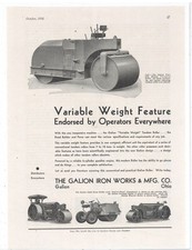 1936 Galion Iron Works of OhiO Ad: Variable Weight Tandem Roller, Chief, Warrior picture