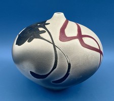 Signed Kerry Gonzalez Raku Pottery Vase or Seed Jar - 6.25
