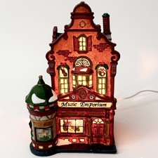 Holiday Time Music Emporium Christmas Village Lighted Porcelain Building Vintage picture