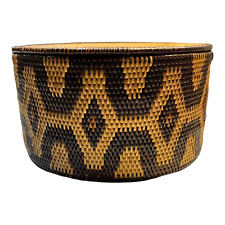 Antique Romblon Island Philippines Coil Basket With Lid Art Geometric Weave Tan picture