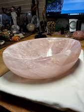 Rose Quartz Crystal Gemstone Artisan Hand Carved Candy Dish Bowl Specimen picture