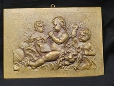 Antique Vtg Bas-Relief Bronze Wall Plaque Neoclassical Cherub  &Putti 19 Century picture