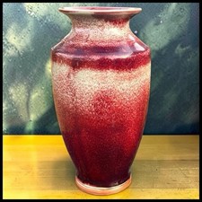Vintage 1960s Chinese Flambe Sang de Boeuf Stoneware Baluster Vase Oxblood 12