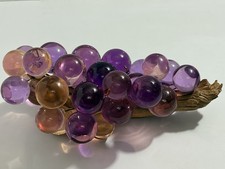 Vintage MCM 1960s X-Large Lucite Acrylic Grapes Cluster On Driftwood 13” Purple picture