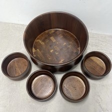 Walnut Wood Vintage XL Checker Base Serving Bowl + 4 Salad Bowls Lebanon Supply picture