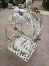 vintage metal hanging bird cage decor large white flowers preowned  picture