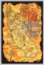 Vintage California Treasure Map Postcard Gerry Kubler Artwork Colorscope picture
