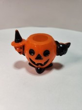Vintage 1950s Rosbro Halloween Jack-O-Lantern Witch Cat Candy Container Pumpkin picture