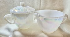 Vintage Federal Iridescent Diamond Moonglow Lidded Sugar Bowl and Creamer picture