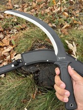 16” Machete Crescent Hook Blade Rubber Handle Nylon Sheath Black Harvest Sickle picture