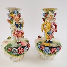 Pair of Vintage Male and Female Jester Porcelain Vases Numbers 2207 and 2208 picture