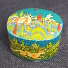 Vintage Kashmir India Lacquerware Box Paper Mache Hand Painted Deer Fox As Is picture