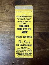 H1326 The Pond Bar & Restaurant Latrobe Pennsylvania Vintage Matchbook Cover picture