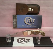 NIB Massive Colt Large Stag Folding Hunter Knife with USA Made Leather Sheath picture