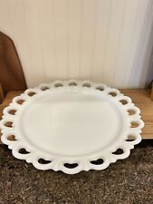 Vintage  White Milk Glass Lace Edge Serving Platter Cake Plate 13” picture