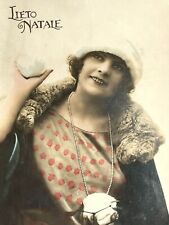 EG RPPC Photo Postcard Tinted Colored Beautiful Woman STA Lieto Natale 1925 Snow picture