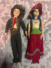 Vintage Pair Mexican Cloth Folk Dolls in Traditional Outfits Man & Woman picture