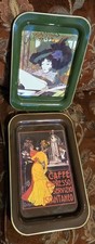 2 Vtg Nevco 1573 BF Tin Trays  Caffe  Espresso Art Nouveau Art 14 X 9.25 picture