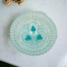 FENTON Opalescent 3-Footed Light Blue Glass Bowl Double Crimped Embossed 9